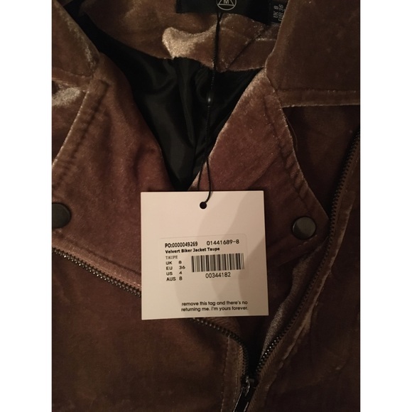 Velvet Biker Jacket in Taupe - Picture 2 of 3